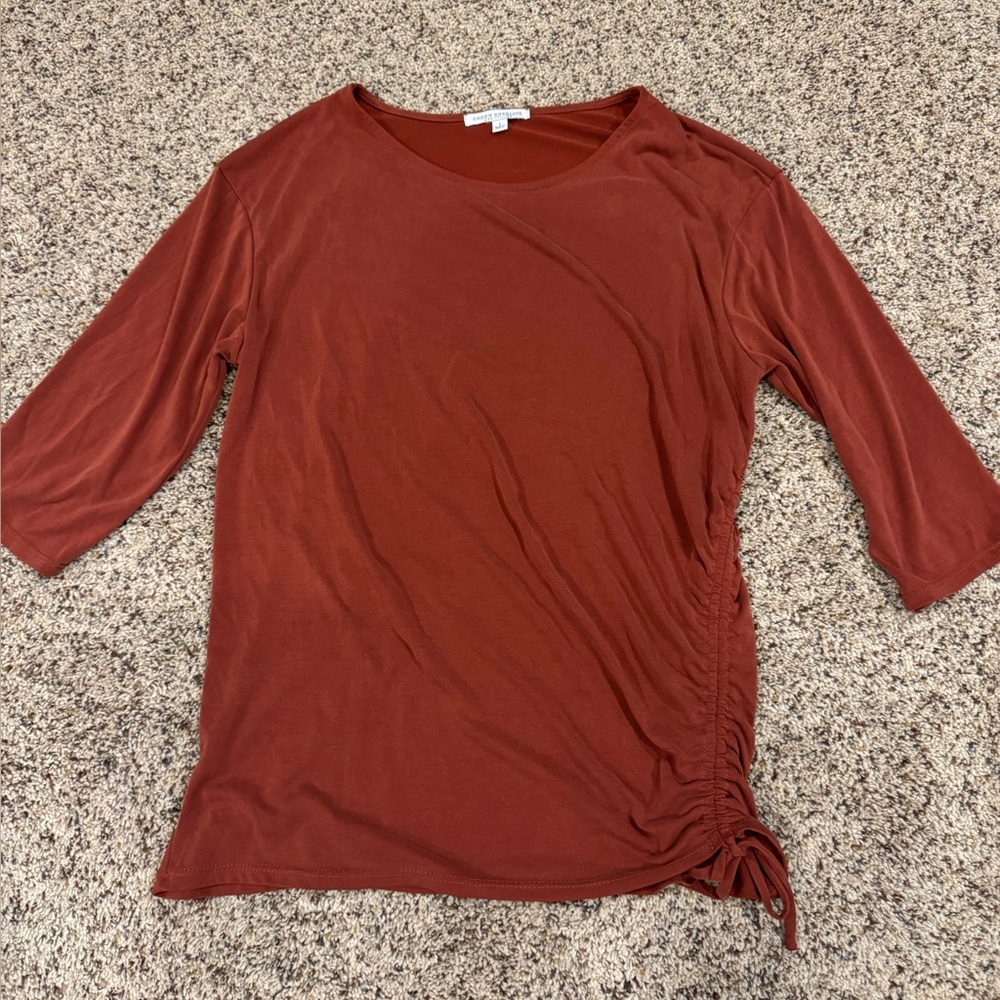 Green Envelope Brownish Ruched 3/4 Sleeve Blouse & Brown t-shirt! Large and XL